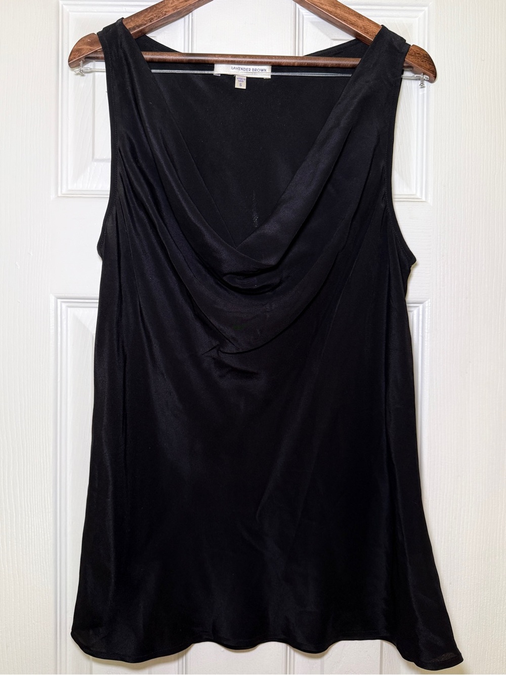 Lavender Brown Black Draped Silk Cowl Neck Sleeveless Top S